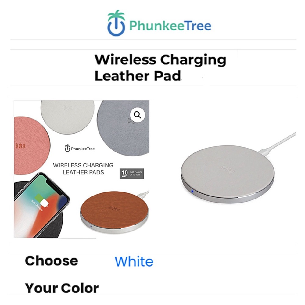 NORDSTROM PHUNKEETREE Wireless White Leather Charging Pad Cable QI Technology - Picture 9 of 12